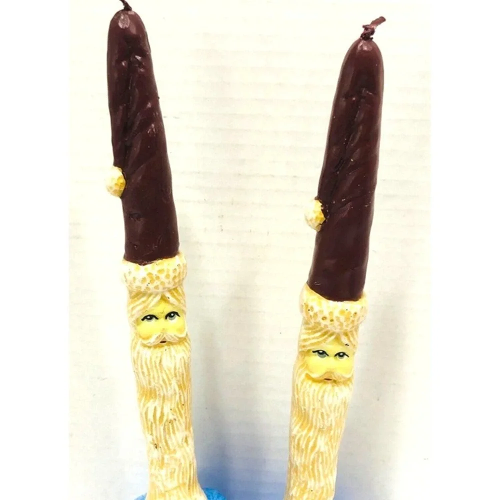 VTG Old World Santa Claus Kris Kringle Taper Candlesticks Set of 2 Burgundy XMAS